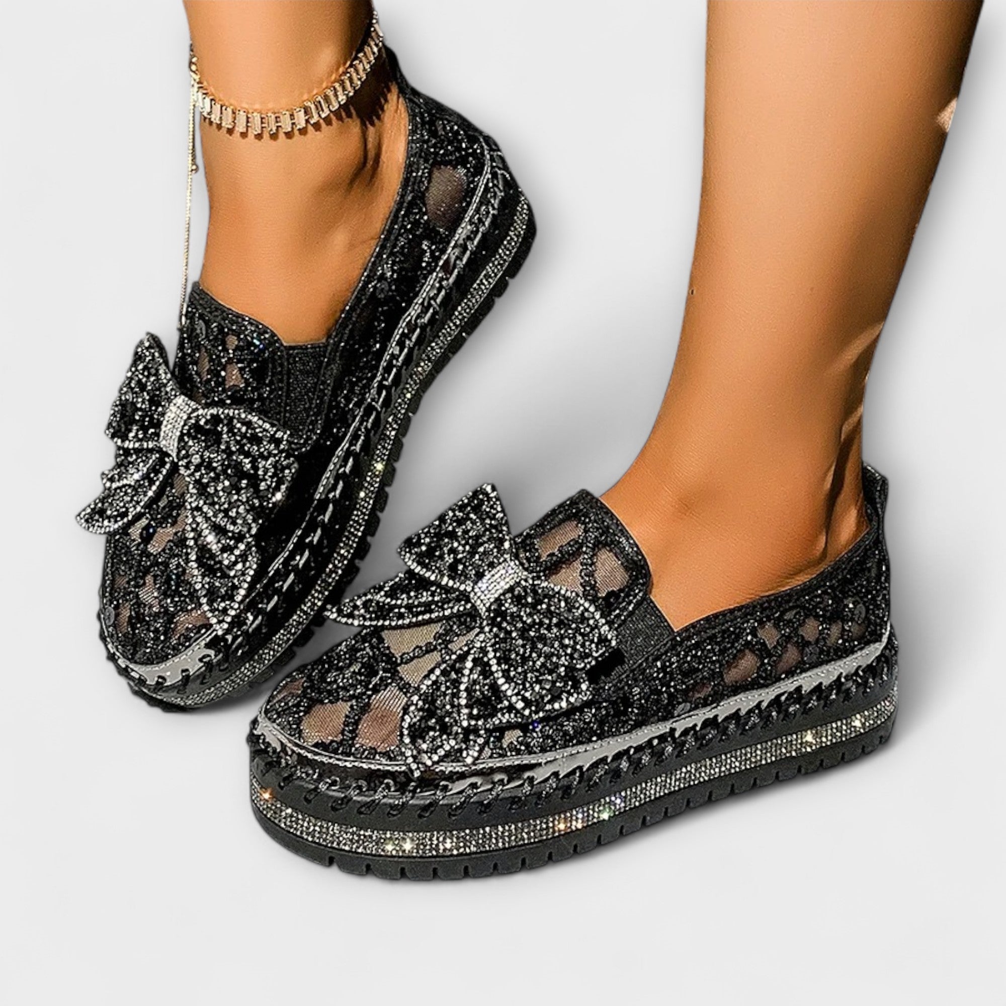 Emma - Loafer med strass-sløyfe
