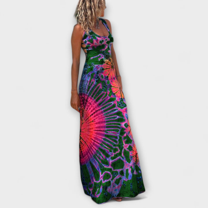 Gunnvor - Rosa-blå batik-langkjole