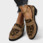 Hege - Semsket loafers med leopardfôr
