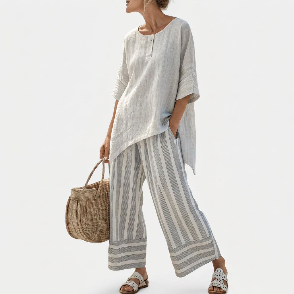 Kari - Asymmetrisk blusesett med striper