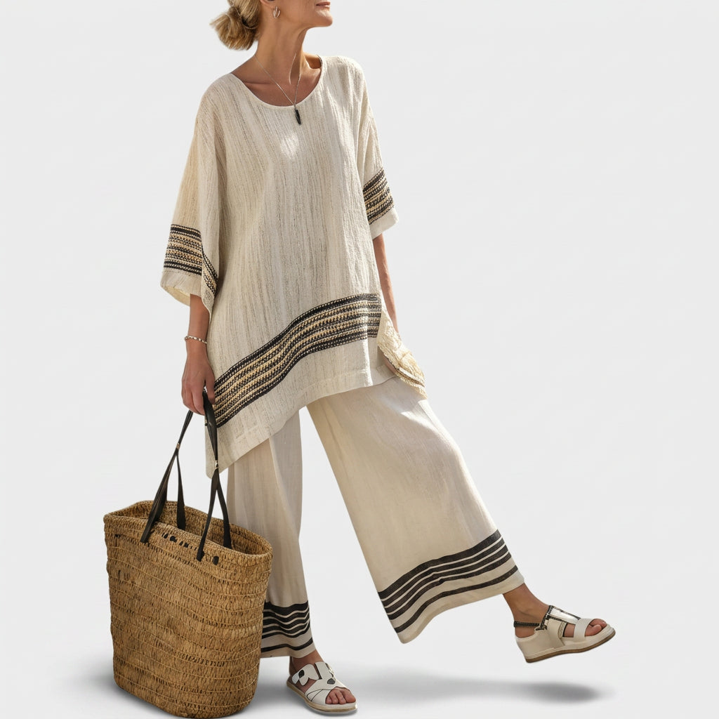Berit - Elegante beige sett av lin og bambus