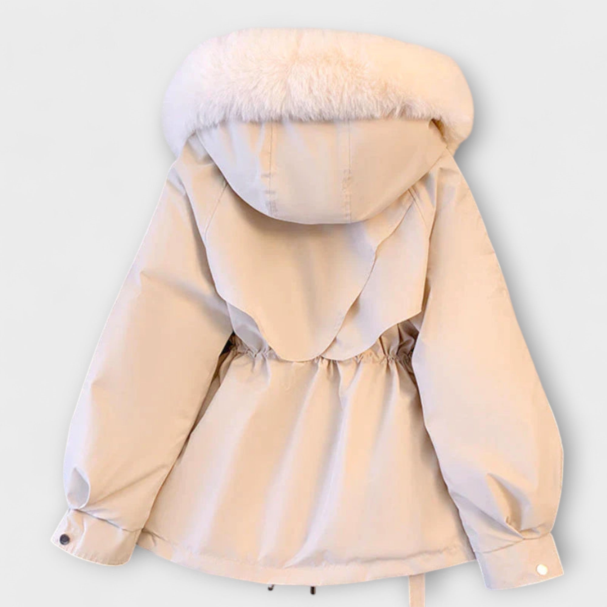 Hanne - Beige elegant vinterjakke med pelskrage