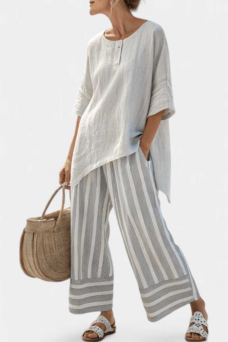 Kari - Asymmetrisk blusesett med striper