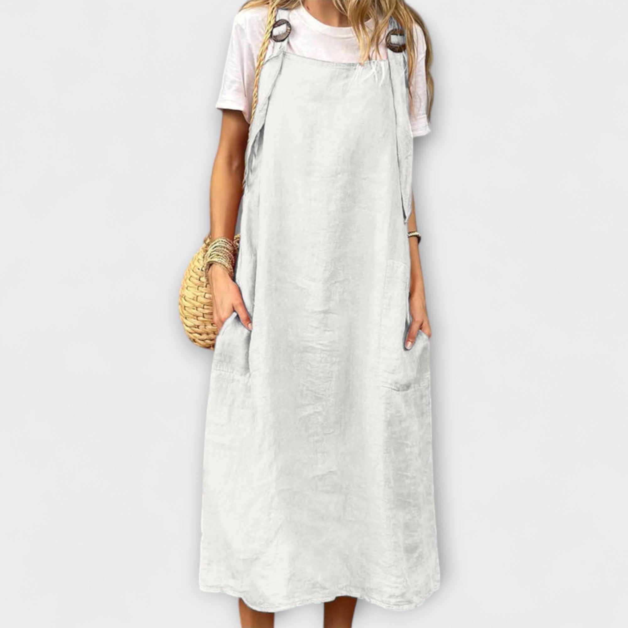 Silje - Oransje Leinen-Trägerkleid