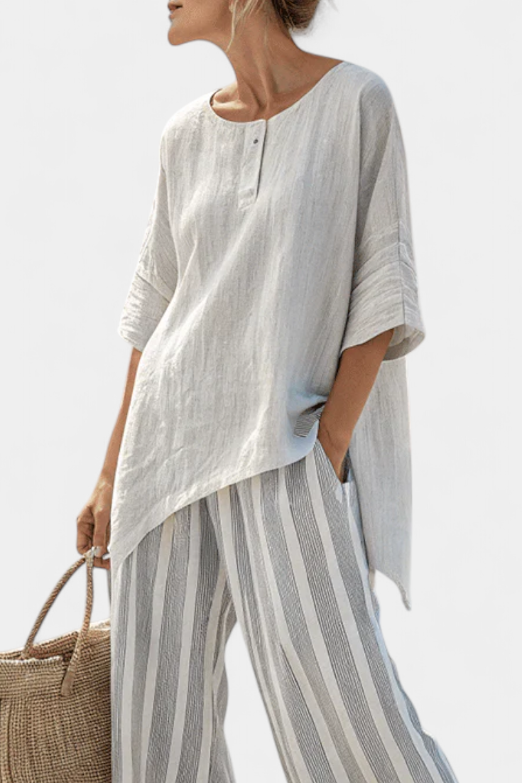 Kari - Asymmetrisk blusesett med striper