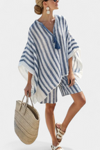 Maren - Blå-hvite stripete sett med bluse og shorts