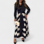 Andrea - Bordeaux-stripe Hemdblusenkjole med belte