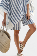 Maren - Blå-hvite stripete sett med bluse og shorts