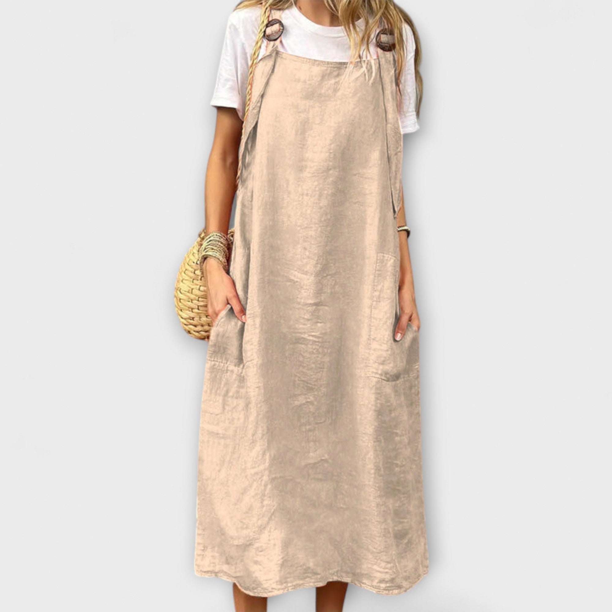 Silje - Oransje Leinen-Trägerkleid