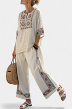 Anne - Beige middelhavssett med broderi