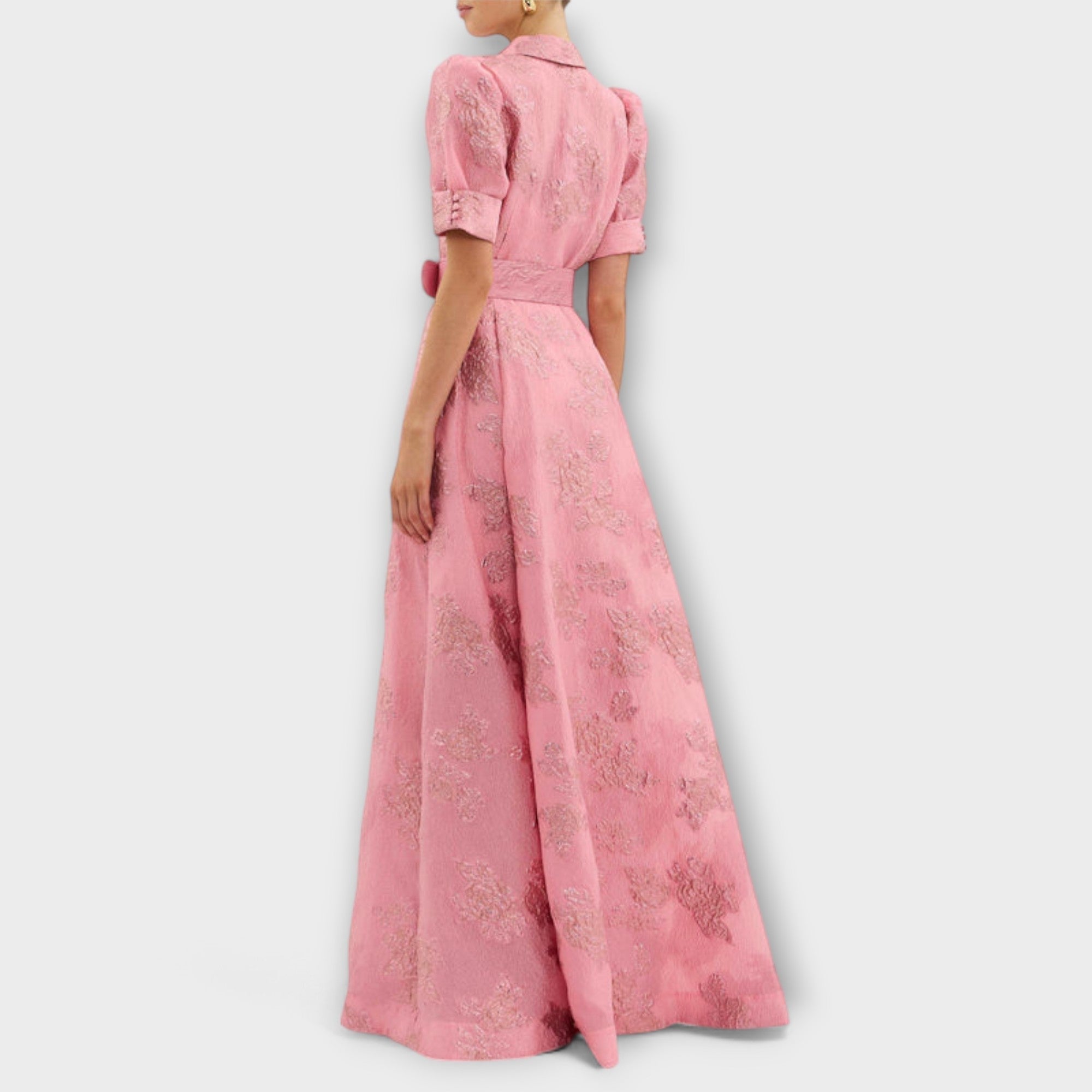 Ronja - Rosa Lang kjole med korte puffermer