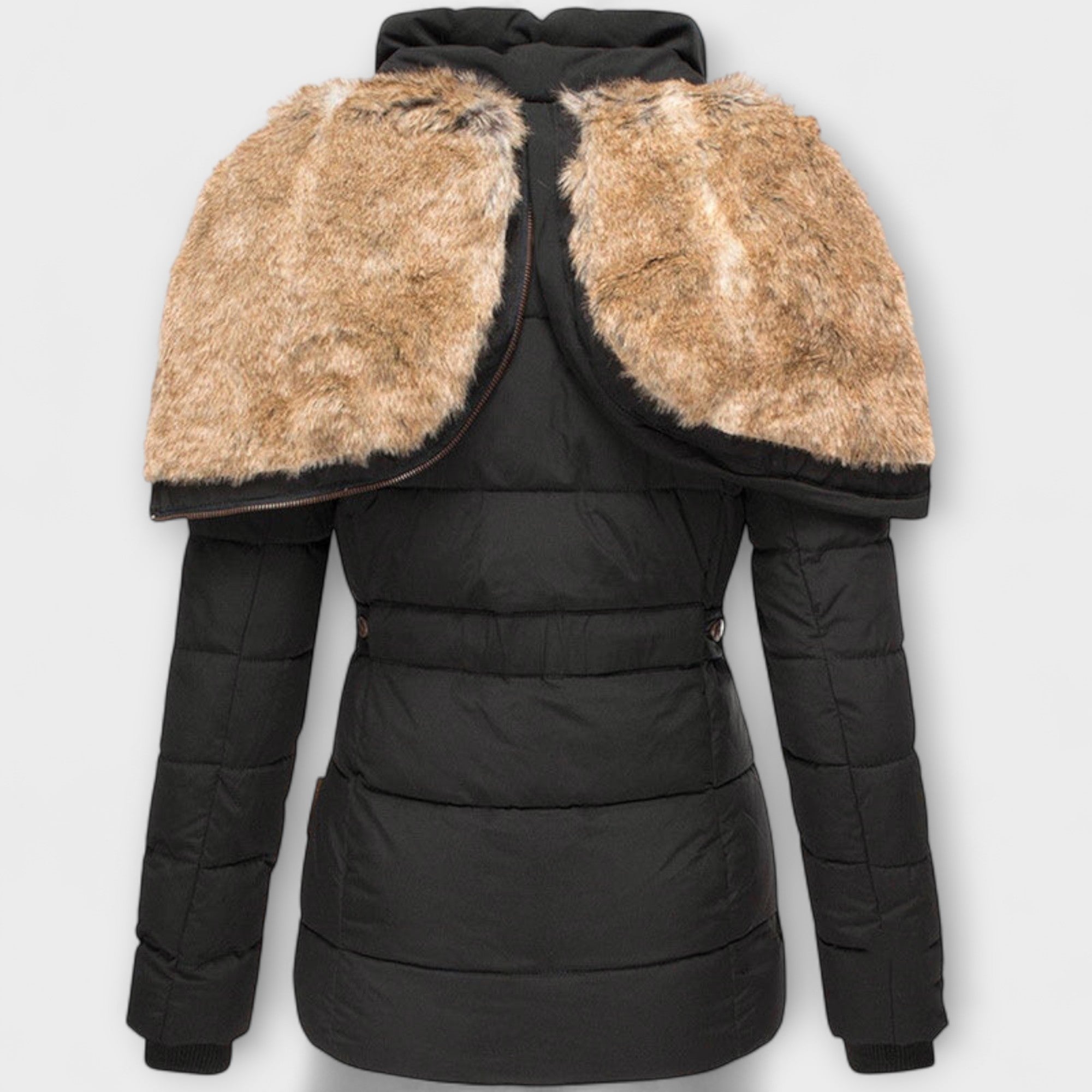 Aud - Svart elegant damejakke med pelshette