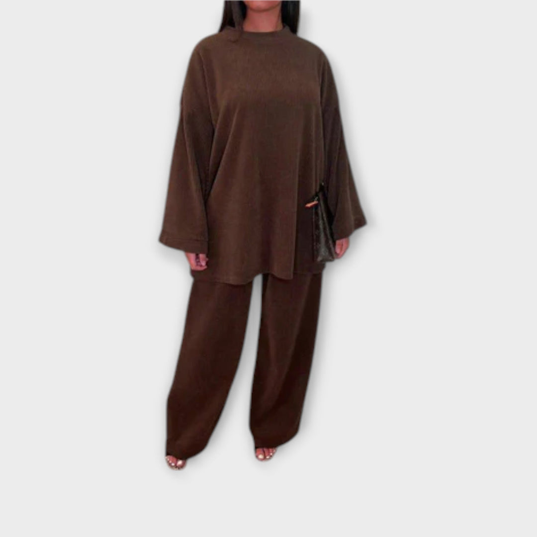 Signe – Dunkelgrünes Rippstrick-Set in Oversize-Größe