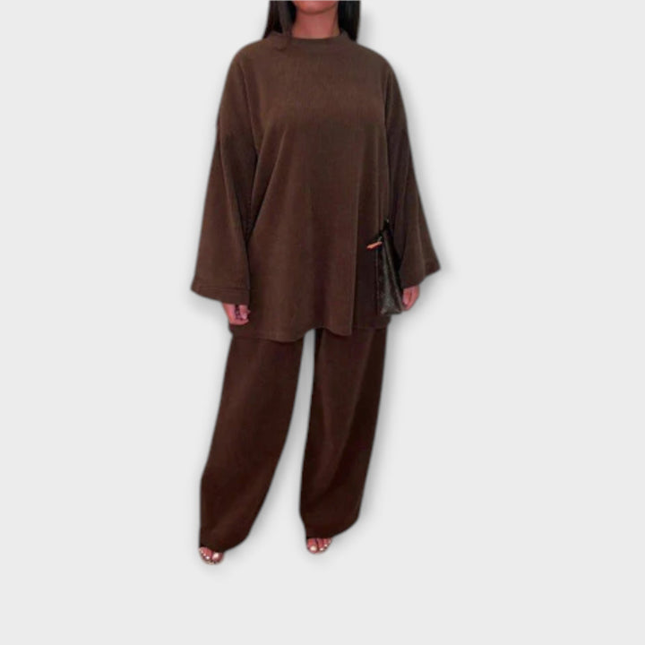 Signe – Dunkelgrünes Rippstrick-Set in Oversize-Größe