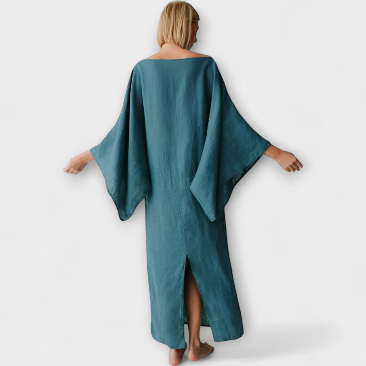 Dagmar - Blått kimono-kjole i lin