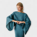 Dagmar - Blått kimono-kjole i lin