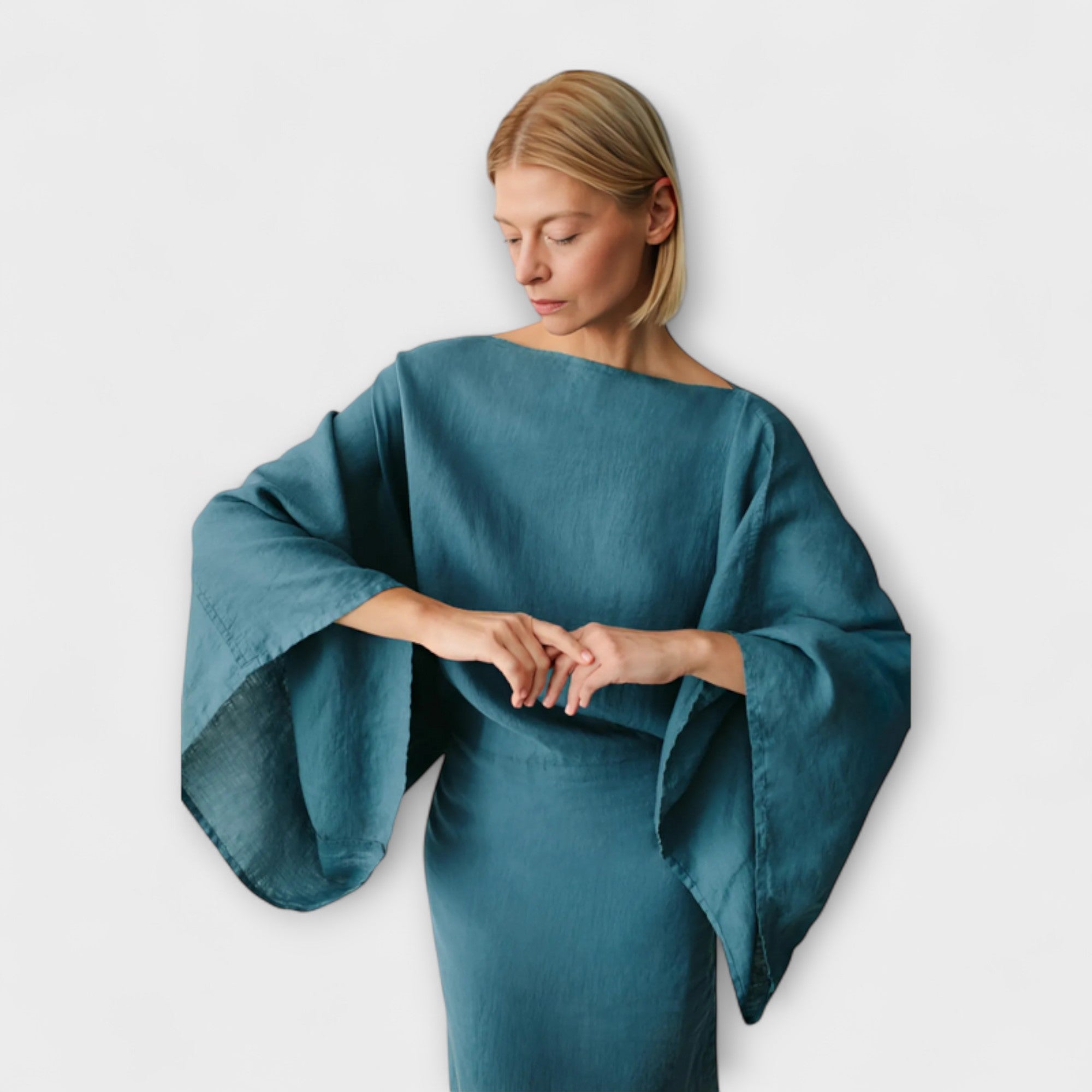 Dagmar - Blått kimono-kjole i lin