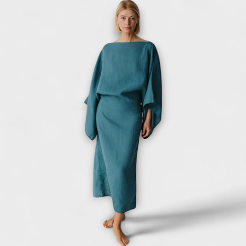 Dagmar - Blått kimono-kjole i lin