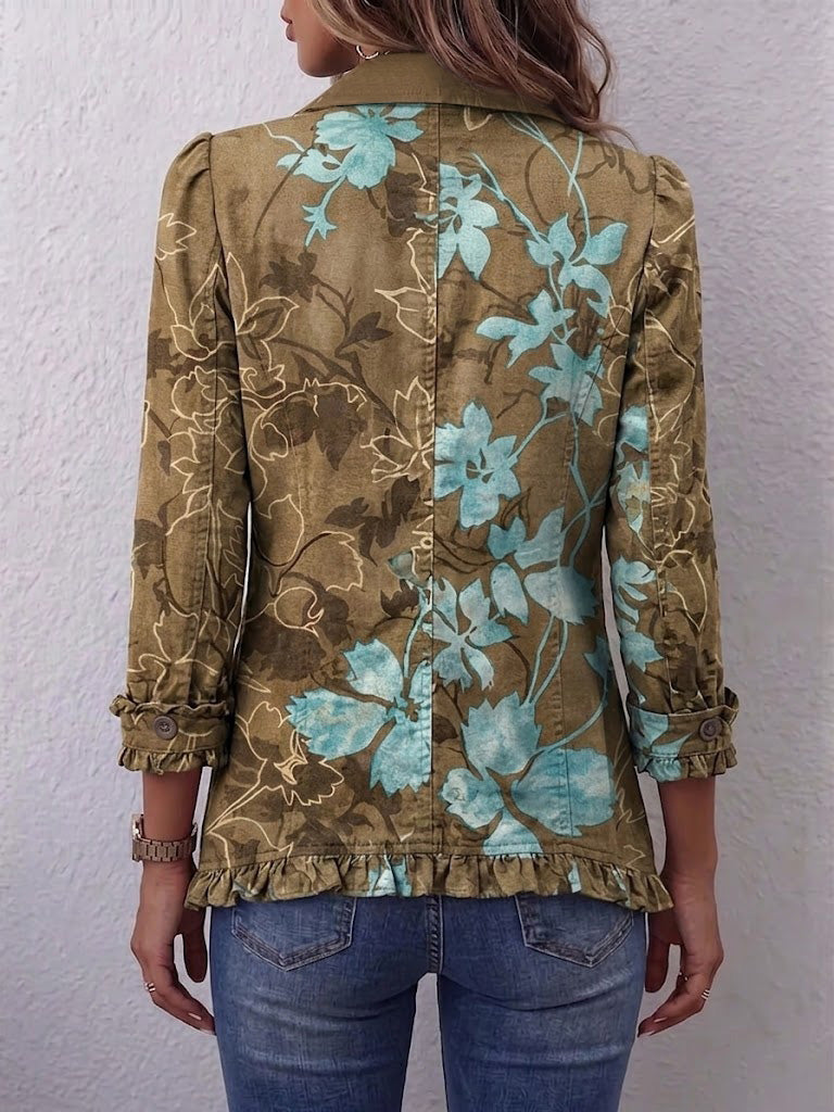 Lily | Boho Gradient Vintage Blomster Ruffle Jakke
