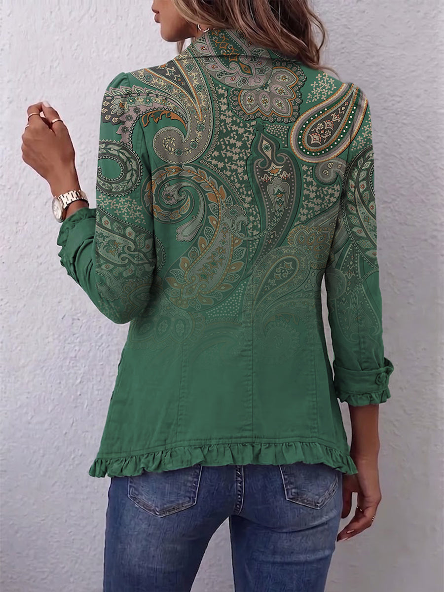 Aria | Bohemsk Paisley Print Ruffled Jakke