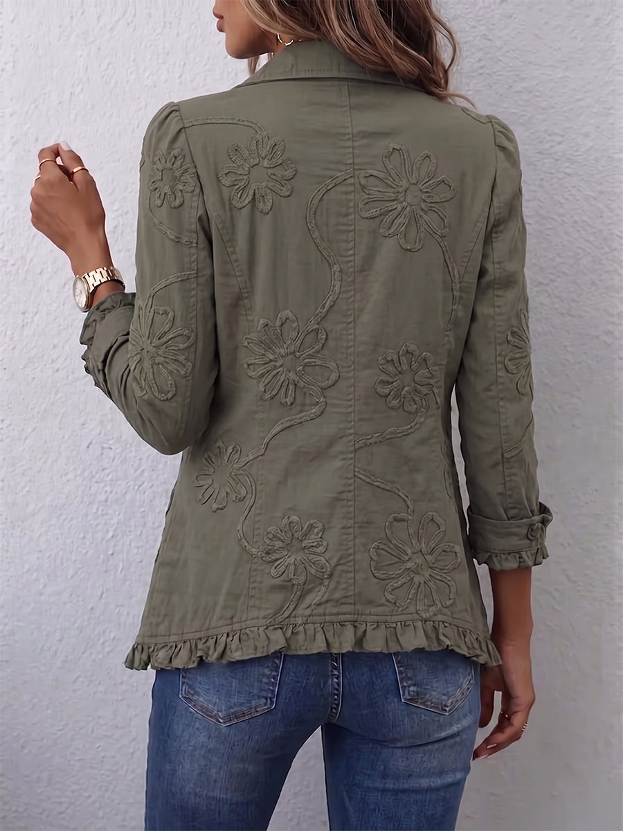 Olivia | Boho-Chic Blomsterbrodert Utility Ruffled Trim Jakke