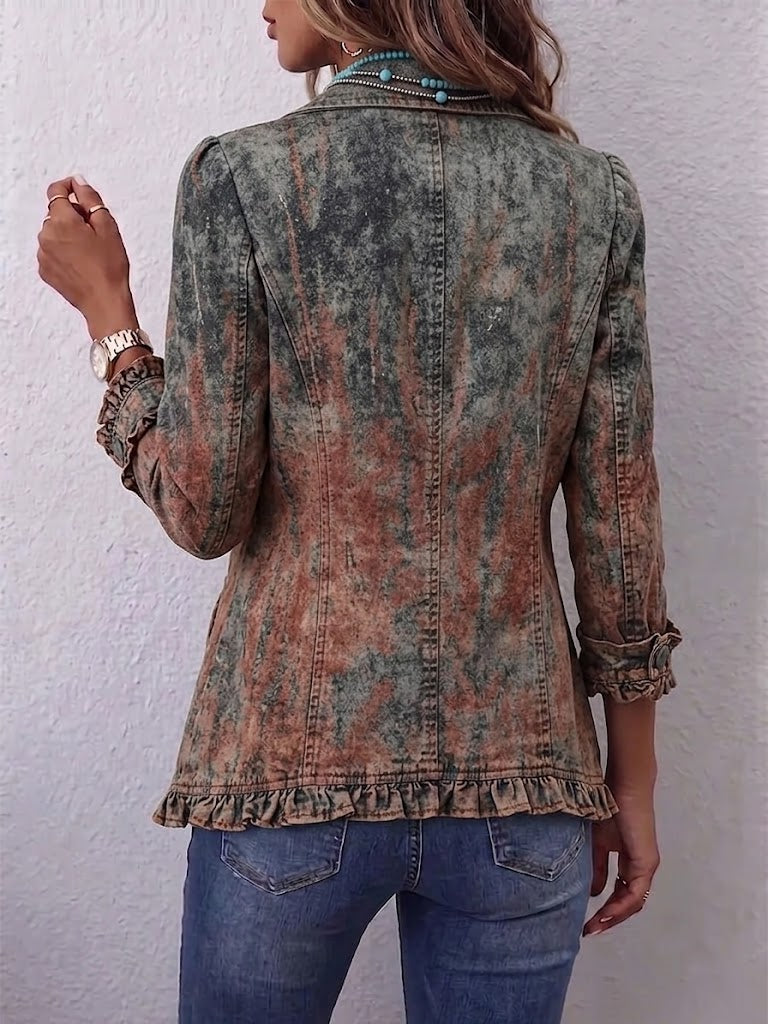 Zoey | Vintage Gradient Teksturert Print Volangjakke
