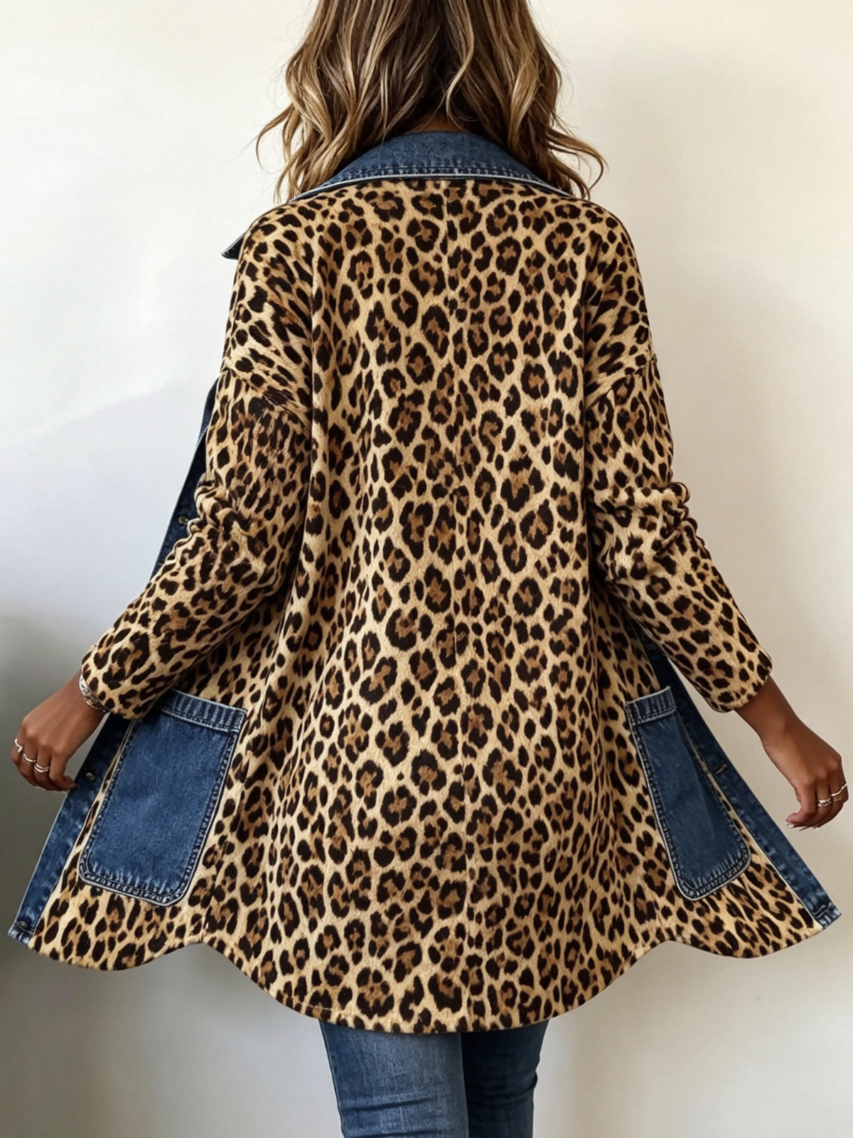 Malin | Leopardmønstret langjakke med denim