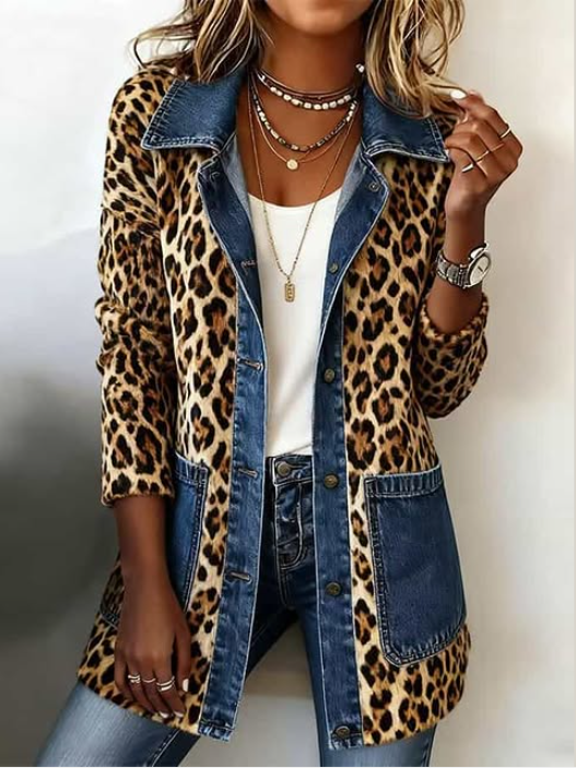 Malin | Leopardmønstret langjakke med denim