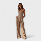 Sara - Elegant mørkeblå stroppløs buksedress