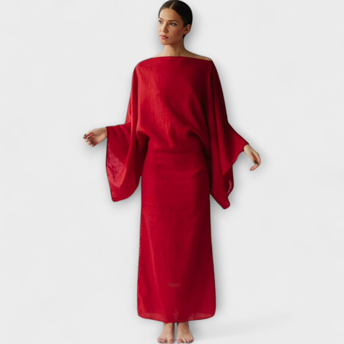 Dagmar - Blått kimono-kjole i lin
