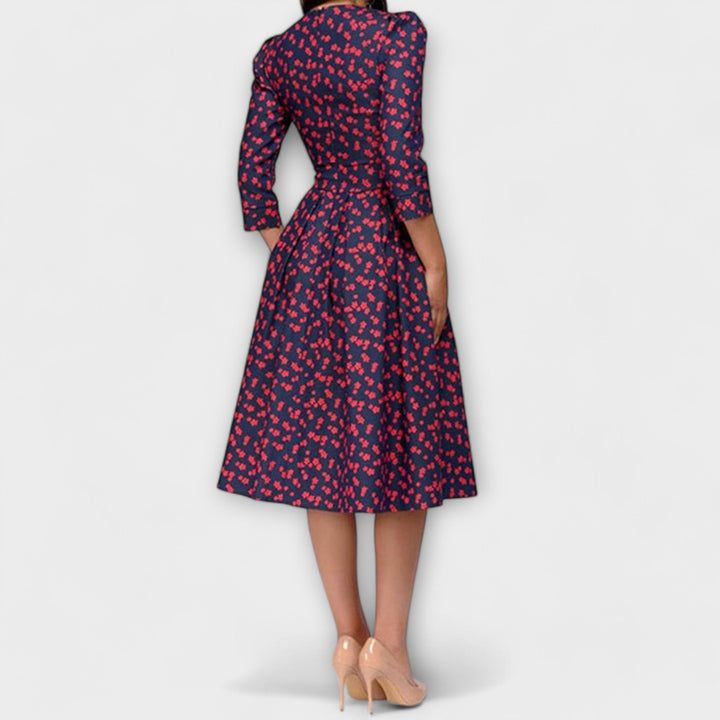 Agnes - Cream-coloured knee-length dress with flowers