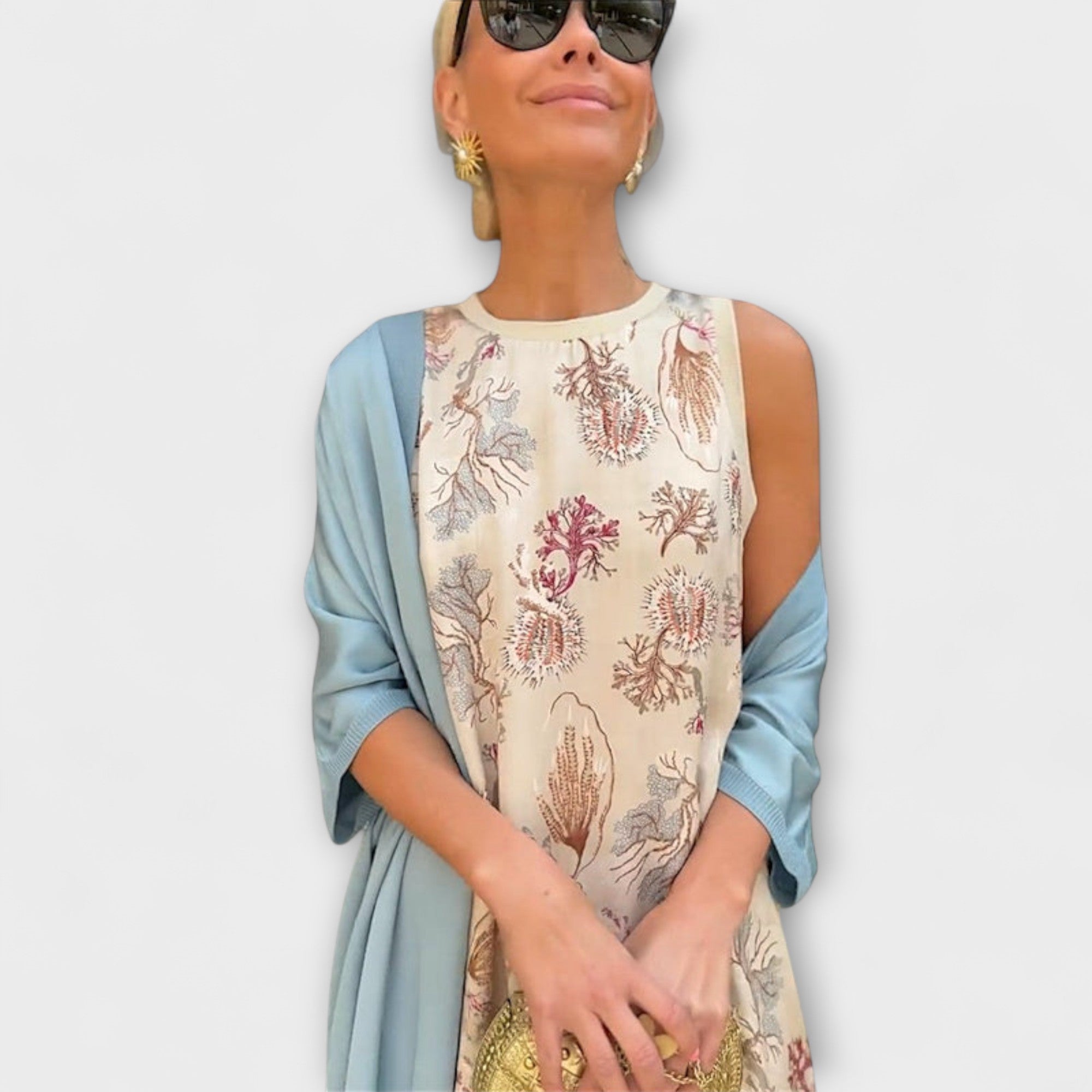 Live - Beige Lang kjole med matchende Cardigan