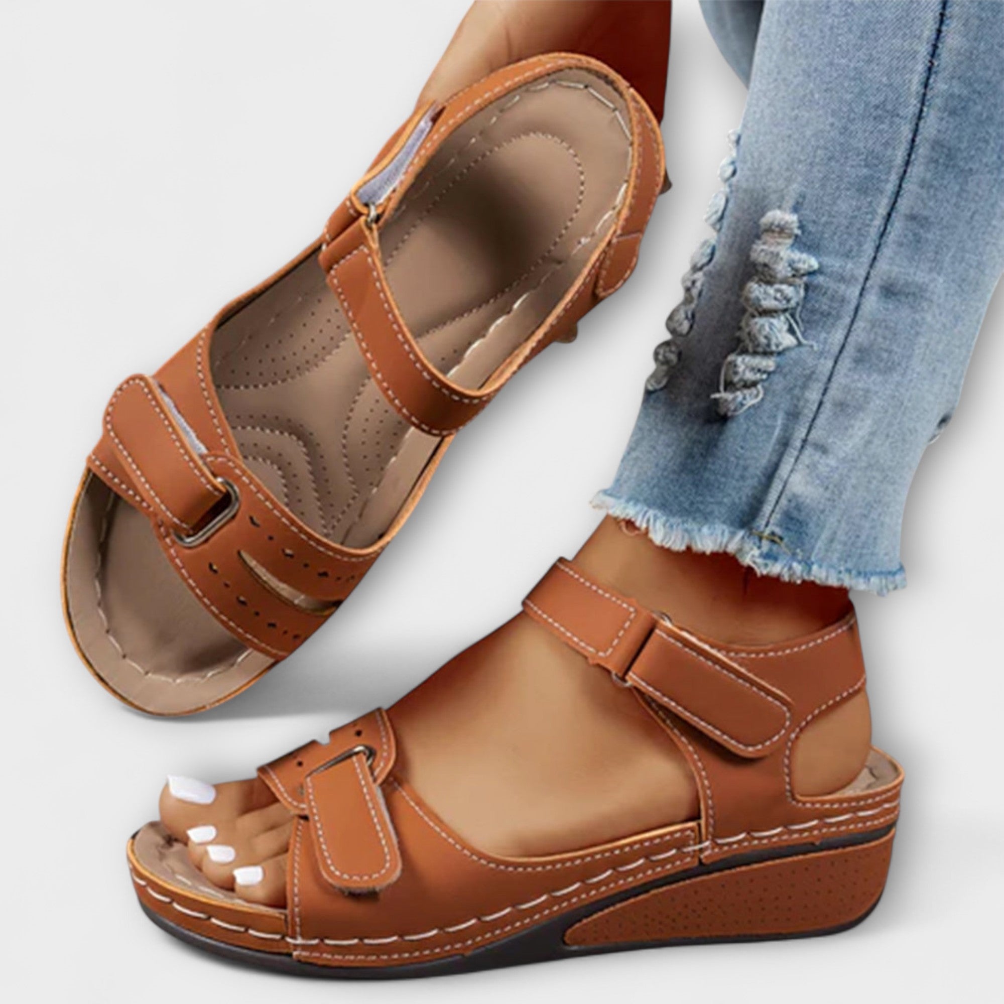 Gerd - Grønne borrelås-sandaler