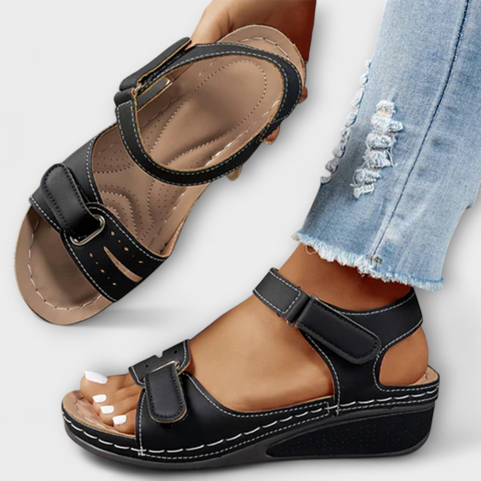 Gerd - Grønne borrelås-sandaler