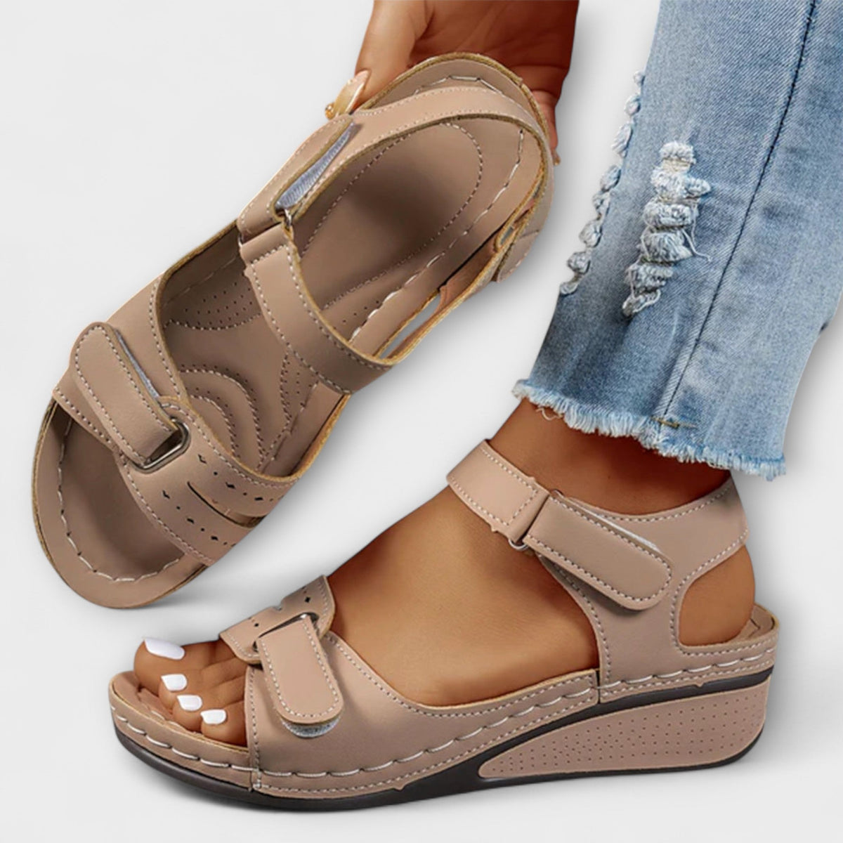 Gerd - Grønne borrelås-sandaler