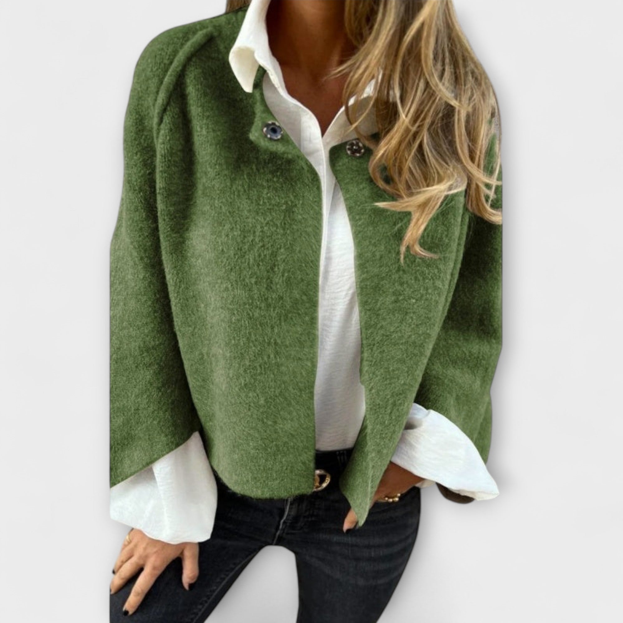 Ingrid - Beige kort jakke med rund hals