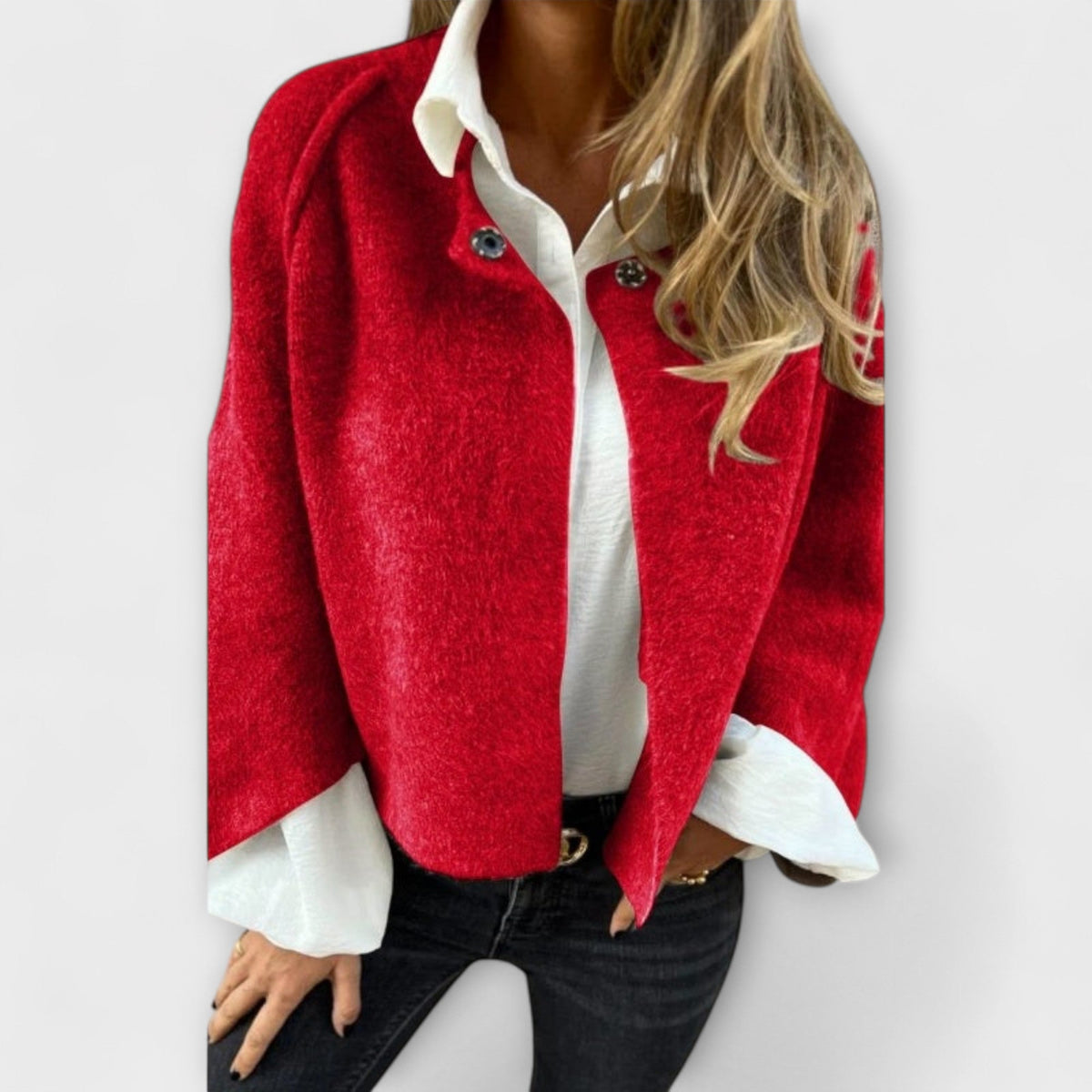 Ingrid - Beige kort jakke med rund hals