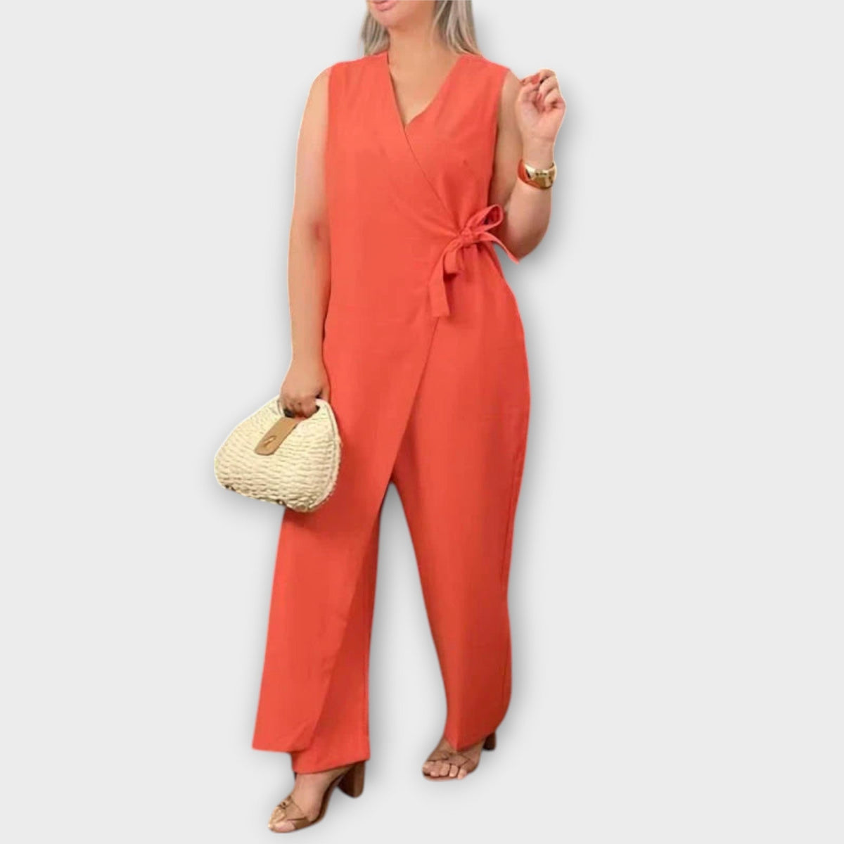 Randi - Elegant oransje buksedress med omsnitt