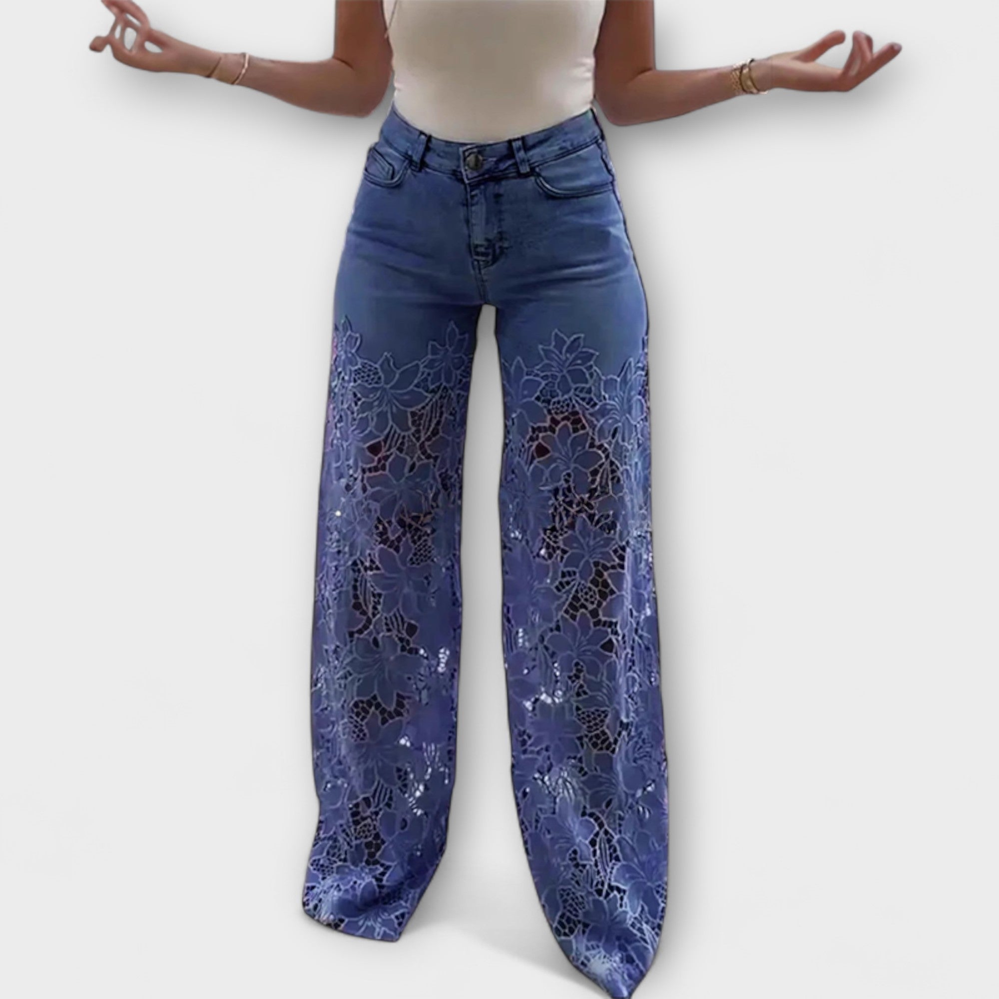 Wenche - Blonde-lappemønster-jeans