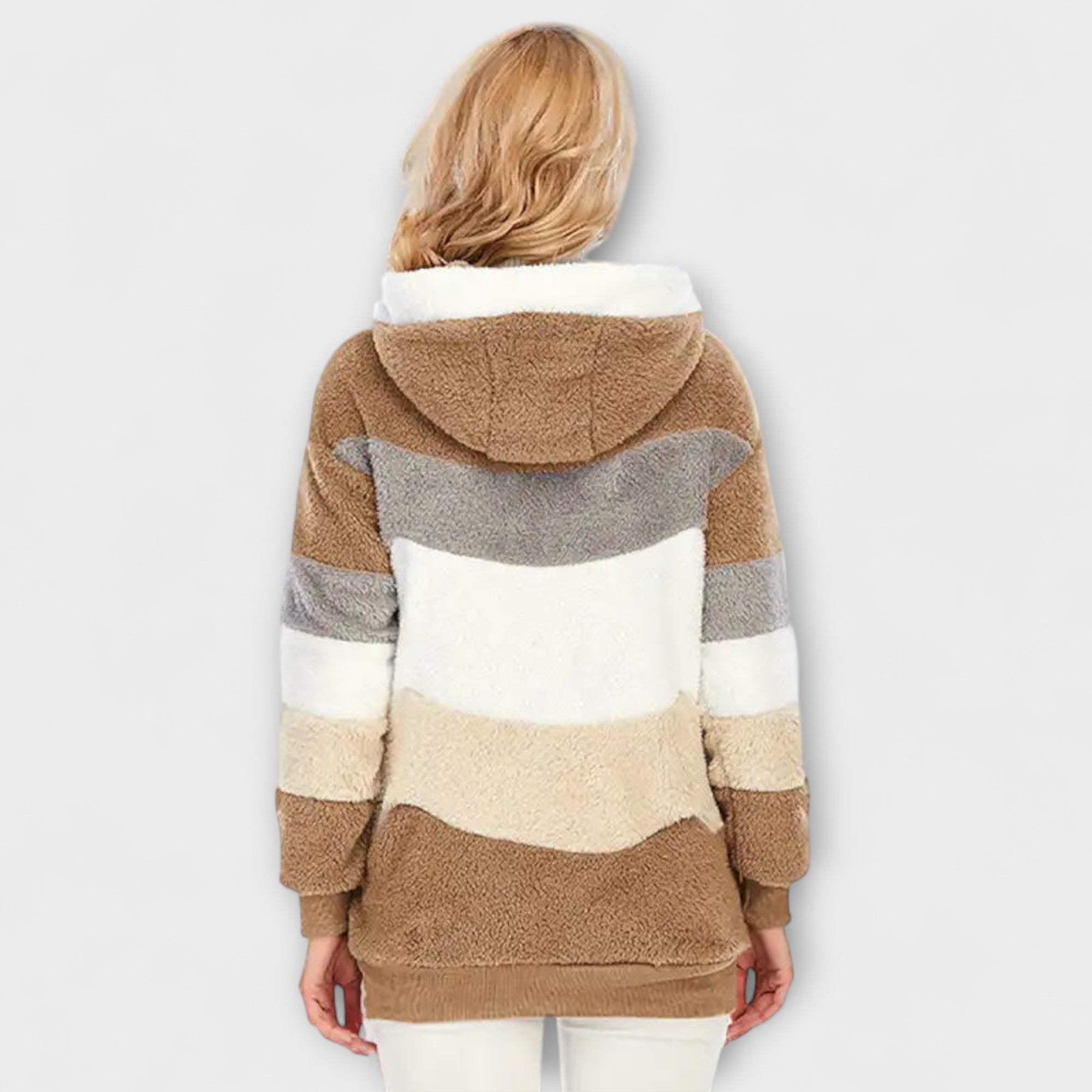 Camilla - Beige koselig vinterjakke med fargeblokk