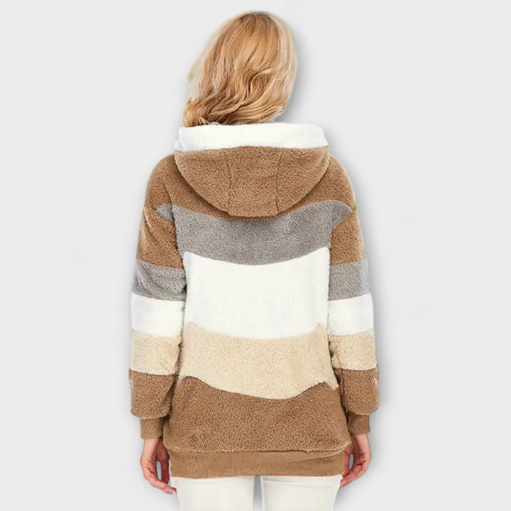 Camilla - Beige koselig vinterjakke med fargeblokk